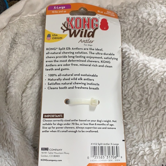 KONG WILD ALL-NATURAL SPLIT ELK ANTLER FOR DOGS XL 70LBS. & UP NEW! - Picture 3 of 5